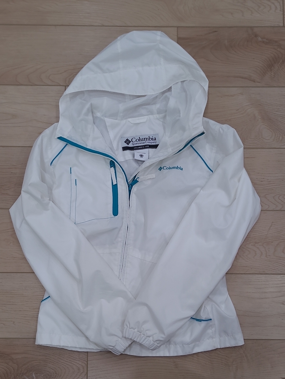 Y2K Columbia Youth White Ski Jacket with Teal Accents